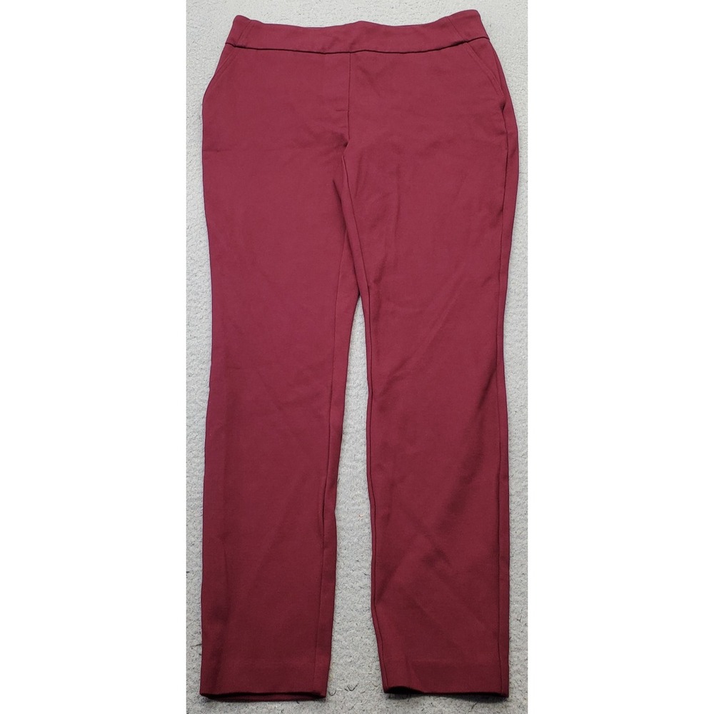 Dalia Pants Womens M Burgundy Slim Straight Leg Mid Rise Career Slash Pocket